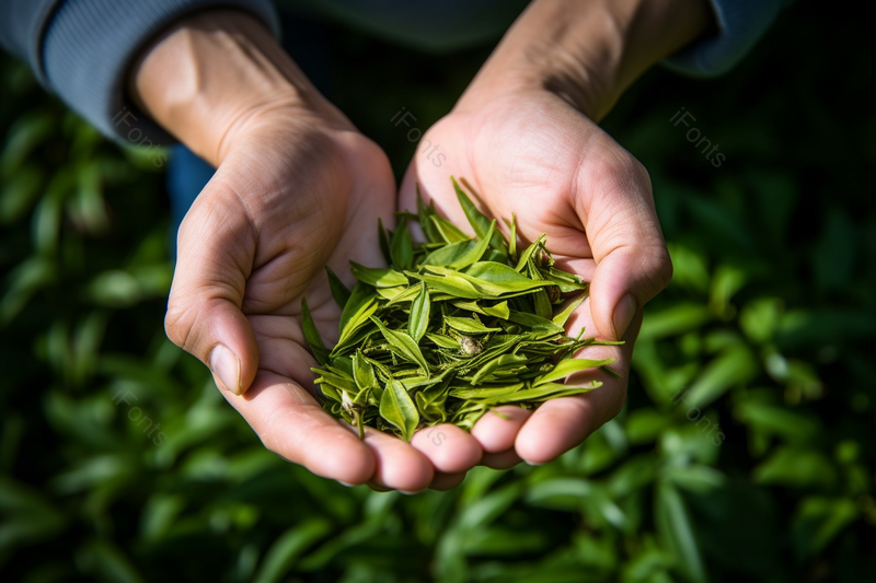 茶农手捧着一把新鲜翠绿嫩绿的茶叶摄影背景,高清,摄影图,摄影图片,图片大全,摄影图免费下载